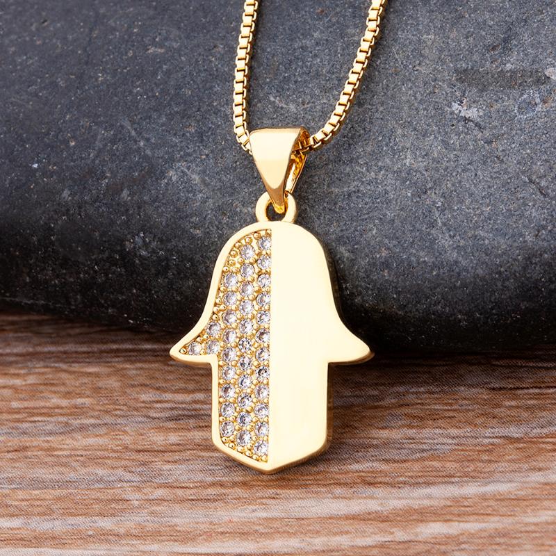 Chains Turkish Hamsa Hand Of Fatima Palm Chain Choker Necklace For Women Gold Color Fashion Charm Necklaces Crystal Simple Jewelry