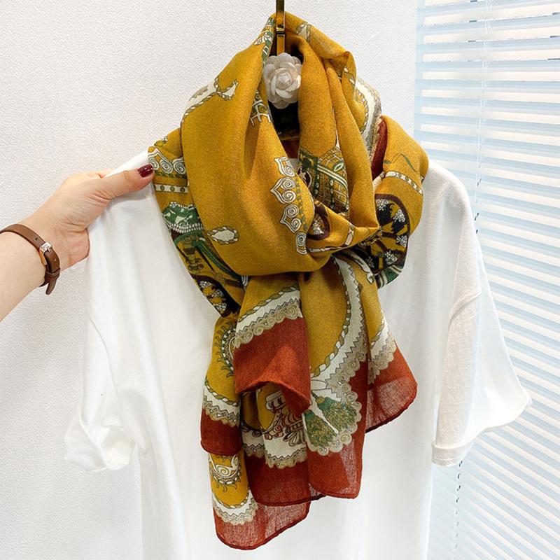 Scarves Beach Print Silk Scarf Women&#039;s Dual-use Spring Long Shawl