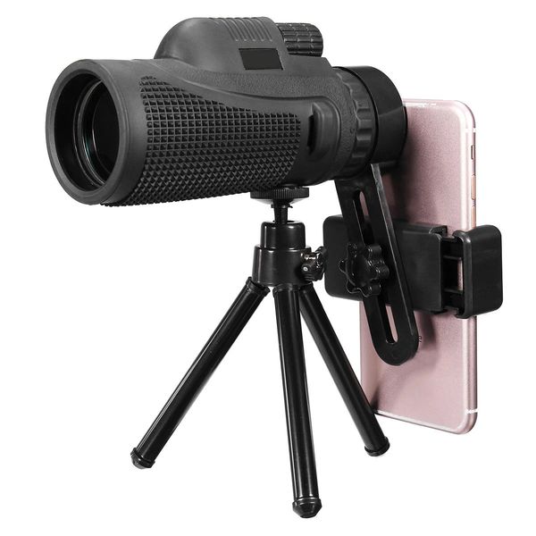 16X52-40X60 HD Zoom Monocular Telescope Telephoto Camera Lens Phone Holder-Tripod Gift for Outdoor Travel Hiking - Black