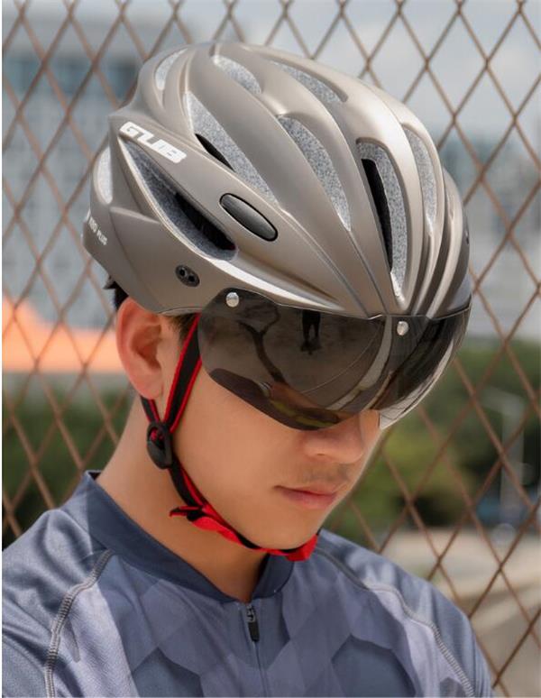 Mountain road bike riding helmet with goggles and integrated bicycle equipment