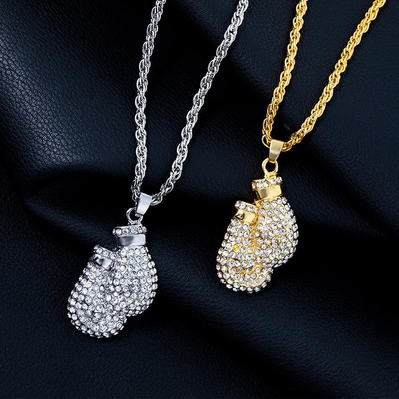 Pendant Necklaces Fashion Men&#039;s Hip Hop Zircon Gold Boxing Gloves Necklace Women&#039;s Fitness Sports Trendy Jewelry Accessories
