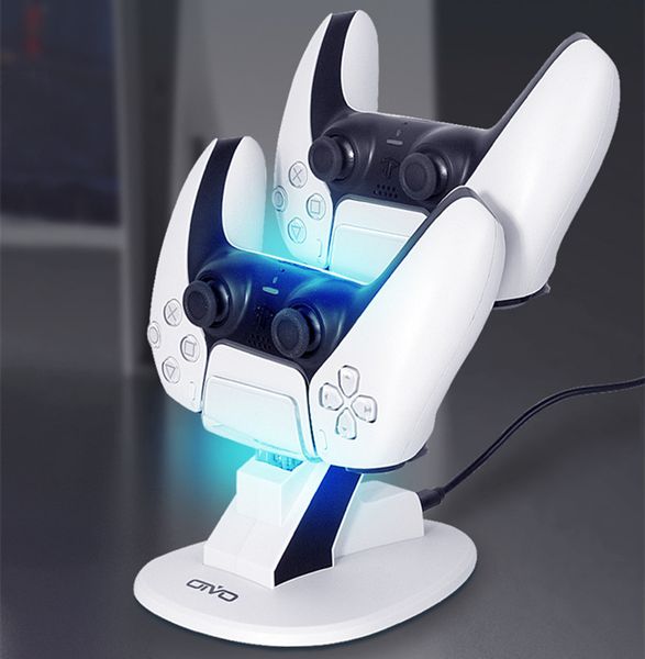 2021 Newest LED Controller Charger Cradle Stand Elements Lightweight Gamepad Dock for PS5 Joystick Dual USB Charging Station