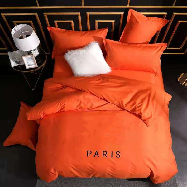 Cotton 4pcs Bedding Sets Machine Washing Letter Printed Bedclothes Pillow Case Flat Sheet Woven Adult Queen Size Solid Color Duvet Comforter