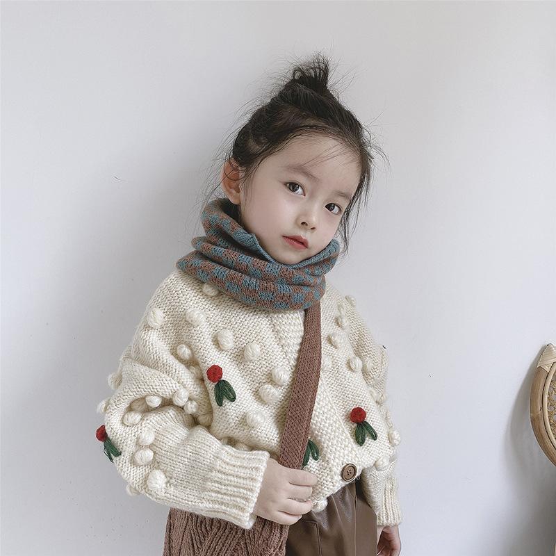 Scarves Plaid Children Knitted Scarf Autumn And Winter Model Boys Girls Fashion Neck Cover Warm Hairline
