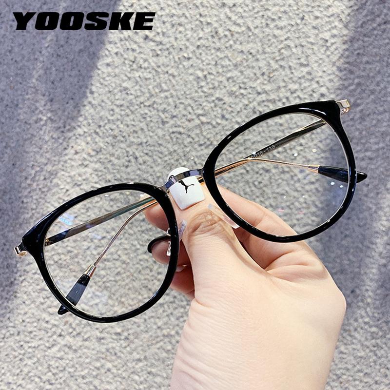 Fashion Sunglasses Frames YOOSKE Vintage Oversized Glasses Frame Women Men Round Eyeglasses Metal Computer Gaming Optical Spectacles Black G