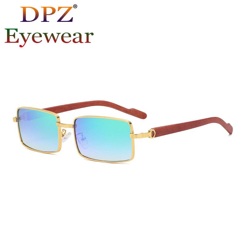 Sunglasses 2021 Personality Wood Grain Temple Metal Small Frame Men Women Fashion Street Hip-Hop Color Film 313