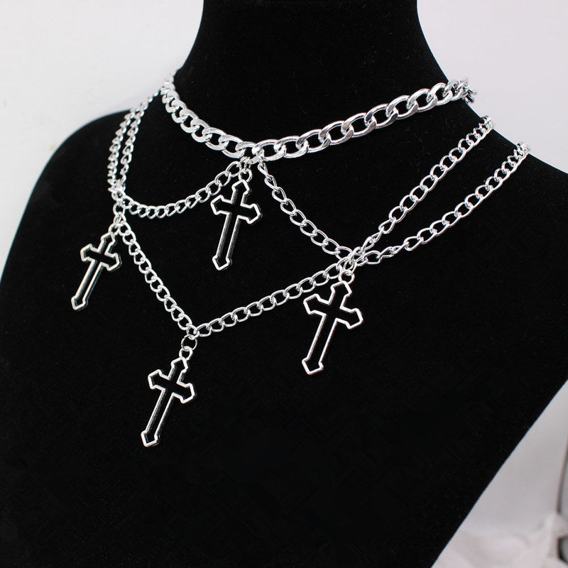 Streetwear Goth Laces Grunge Cross Pendants Women Men Chain Indie Jewelry on the Neck 2021 e Girl Choker Aesthetic Kpop