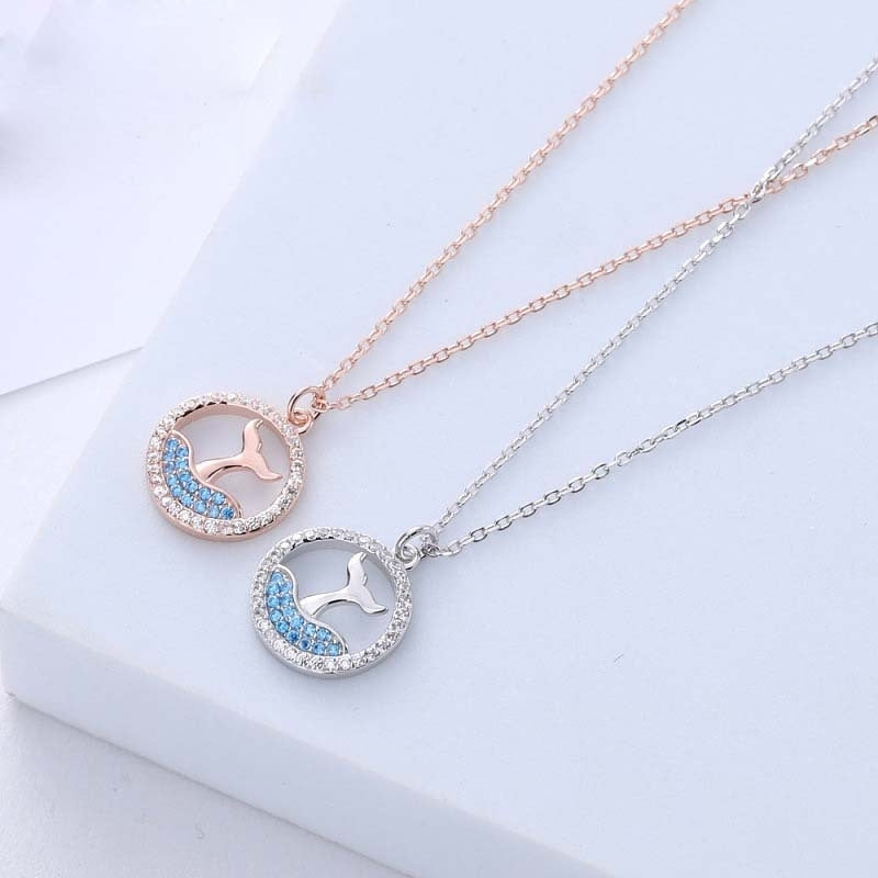 2021 Korean ins jewelry S925 pure silver necklace simple temperament light luxury round brand beauty fishtail clavicle chain female