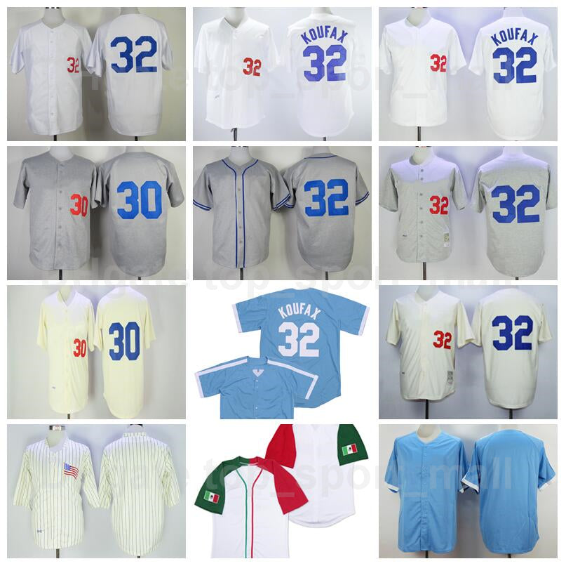 Retro 1917 1955 1958 1963 1981 1988 Vintage 30 Maury Wills Jersey Baseball 32 Sandy Koufax Retire Stitched Cooperstown Blue White Grey Beige