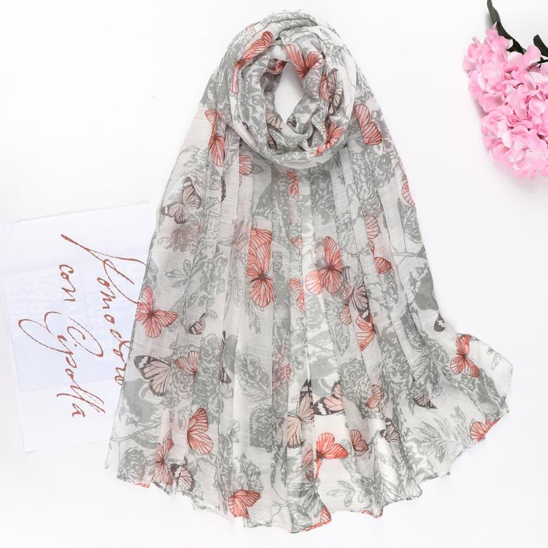 Scarves Fashion Women Scarf Shawl Butterfly Print Rural Cotton And Linen Scraft Long Sunscreen