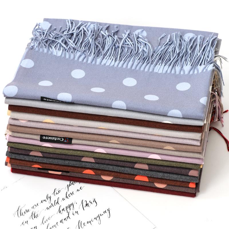 Scarves 2021 Spring, Autumn And Winter Polka Dot Double-sided Two-color Warm Scarf Dual-use Imitation Cashmere Print Shawl Women