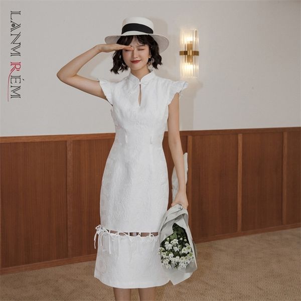 Women A-line Sleeveless Stand Collar Dress Retro Slim Dresses Fit Lady Elegant Summer Arrivals 2H059 210526