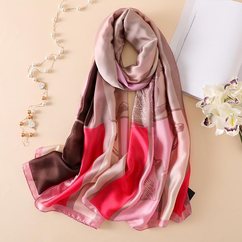 Scarves Women Imitation Silk Scarf Retro Horse Print Shawls Office Lady Wraps Female Headscarf Beach Towel Beautiful Gift 90x180cm
