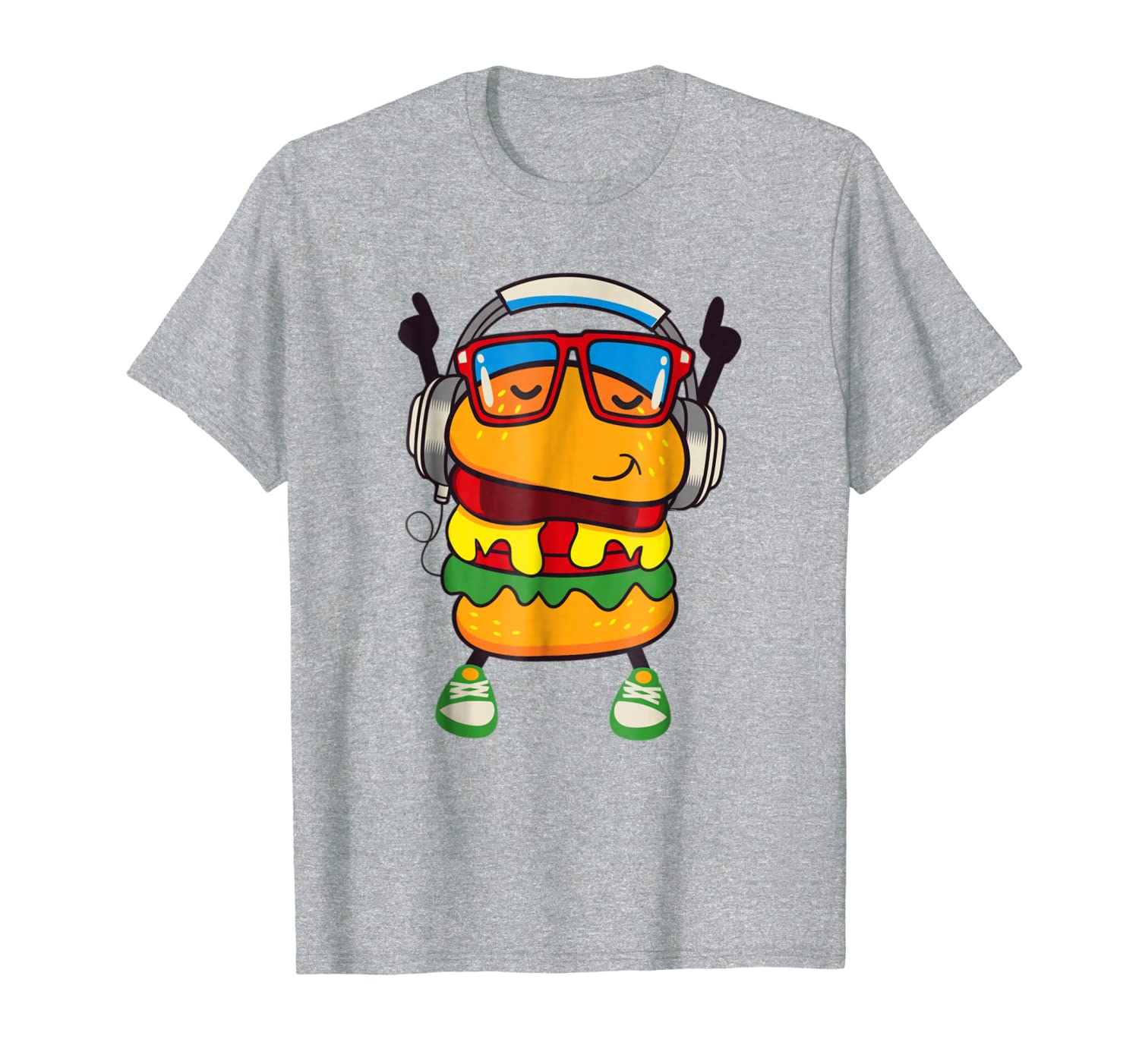 Funny Giant Hamburger Dancing With Music Headphones T-Shirt