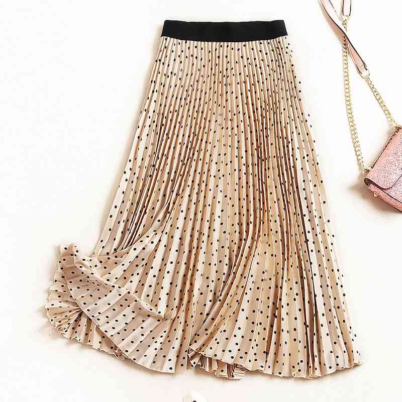 Skirts 2021 Summer Polka Dot Print Black Apricot Vintage Pleated Ladies Skirt Korean Fashion Harajuku Elegant Long Womens EJHD
