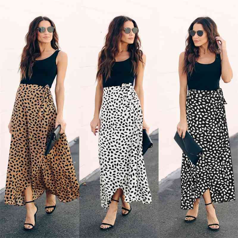 Skirts Falda Tableada Summer Polka Dot Print White Black Floral Pencil Women Fashion Casual Harajuku Elegant Womens Long RCN2