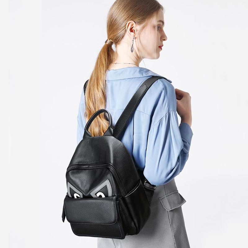 Backpack Genuine Leather Backpacks For Women Designer Purse Brands Ladies Rucksac Little Devil Black