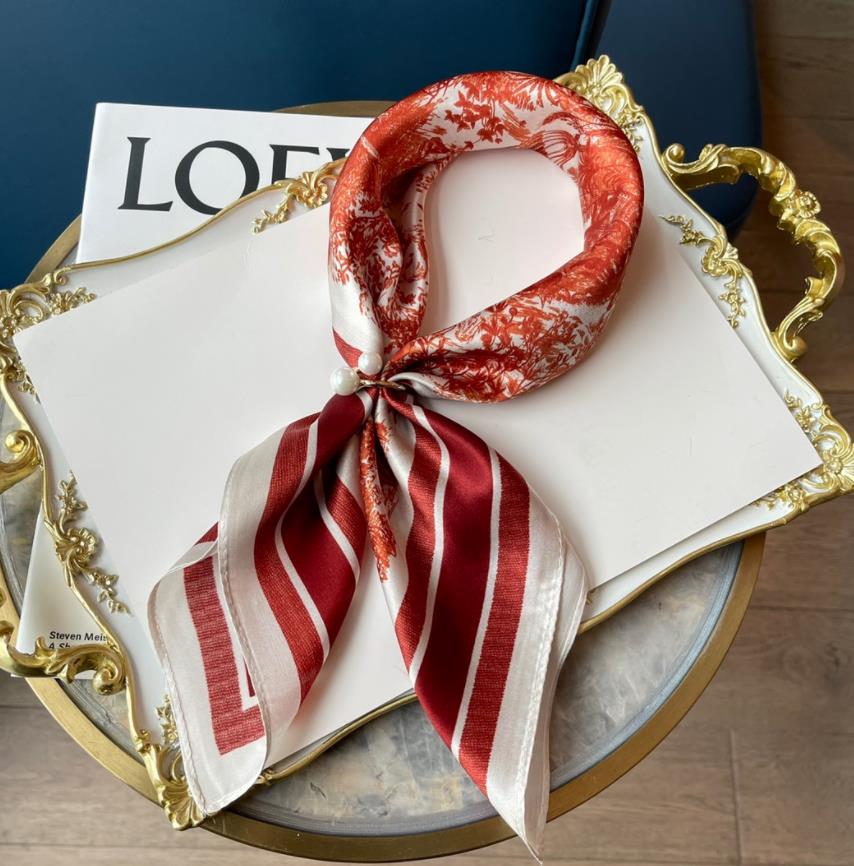 Scarves Women Ladies Stripes Scarf Silk Cross Headband Trendy Spring Summer Autumn Luster Thin Square Daily Casual Satin Small