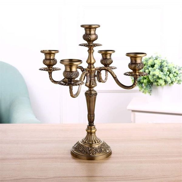 Bronze Candelabra Metal 5-arms-3 arms Candle Holders Wedding Decoration Candlesticks Event Candle Stand Table Centerpiece 210722