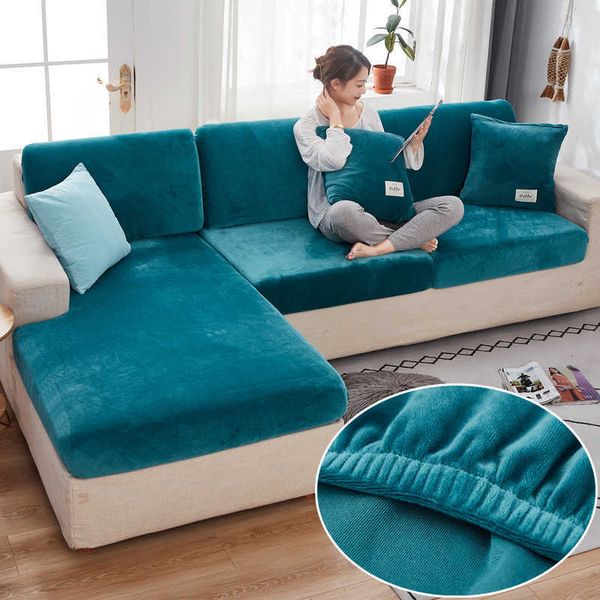 Velvet Sofa Seat Covers for Living Room Elastic Pillow Cushion Cover Corner Slipcovers Chaise Longue Couch Funiture Protector 210723
