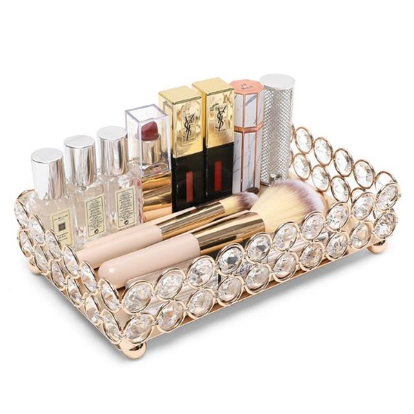Table Storage Boxes 35*20*6cm Crystal Makeup Organizer Mirrored Crystal-Vanity Tray Decorative for Perfum Jewelry Make-up Bathroom Organizer