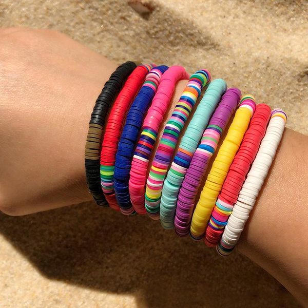Bangle 6mm Bohemian Colorful Clay Bracelets For Women Summer Beach Charm Elastic Soft Pottery Female Bracelet Boho Jewelry
