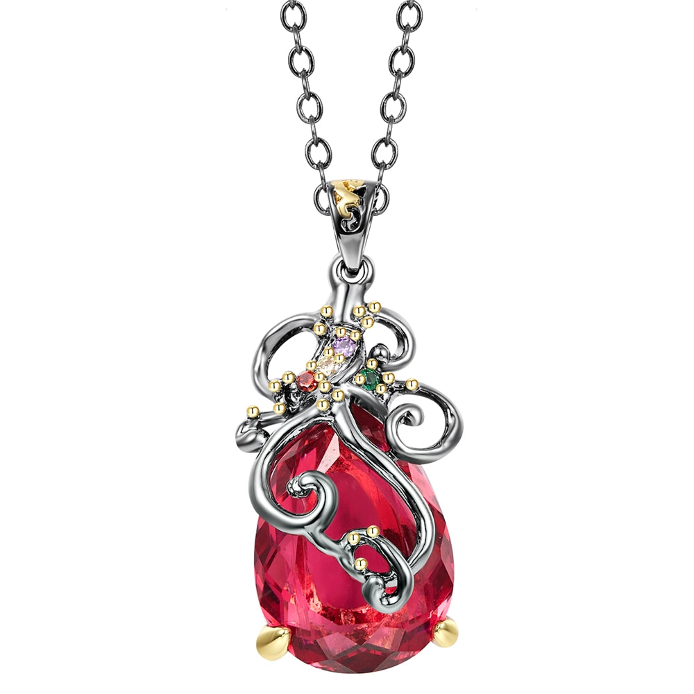 Beautiful Neaklace With Big Teadrop Fuchsia Red Zircon Jewelry Colorful Crystal Pretty Jewellery for Women