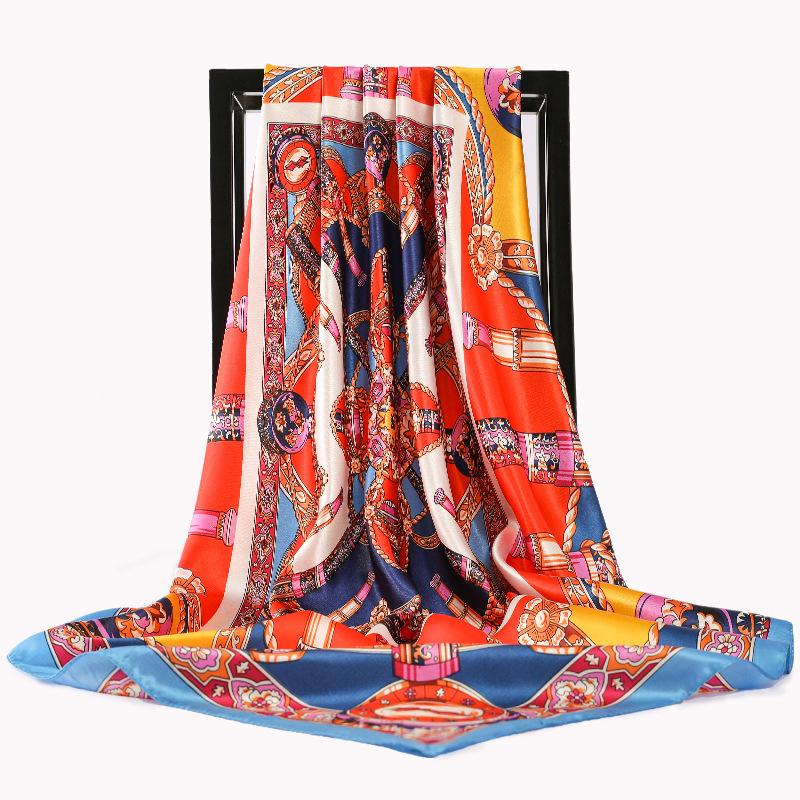 Scarves 2021 Women Print Hijab Scarfs Fashion Kerchief Silk Satin Neck Scarf Female 90X90CM Square Shawls And Wraps For Lady