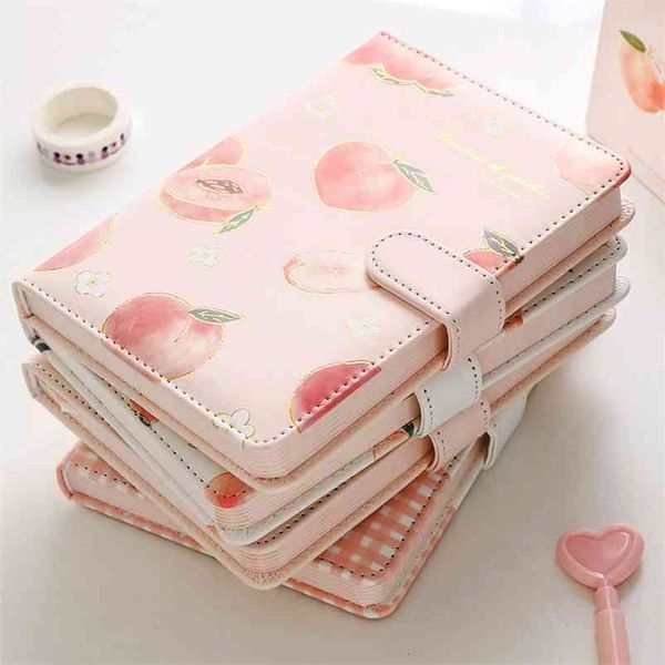 A6 Magnetic Closure Plain Notebook Peach Leatherette Blank Diary Colorful Journal 210611