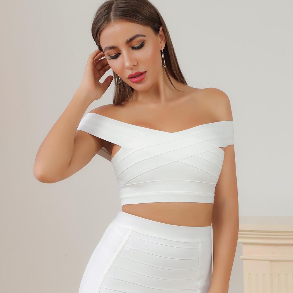Women&#039;s Tanks & Camis Celebrity Bandage Dress Autumn White Black One Shoulder Crop Top High Quality Rayon Vintage Vestios DH1795 Y