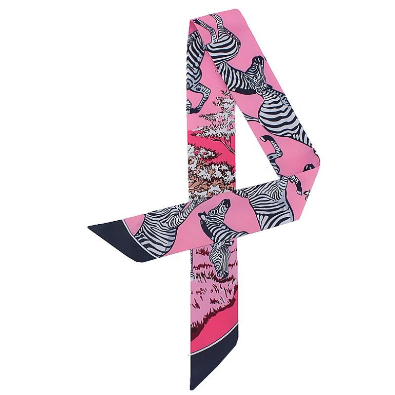 Scarves 2021 Design Cute Zebra Print Silk Scarf Women Brand Bag Handle Ribbons Fashion Striped Head Wraps Small Long