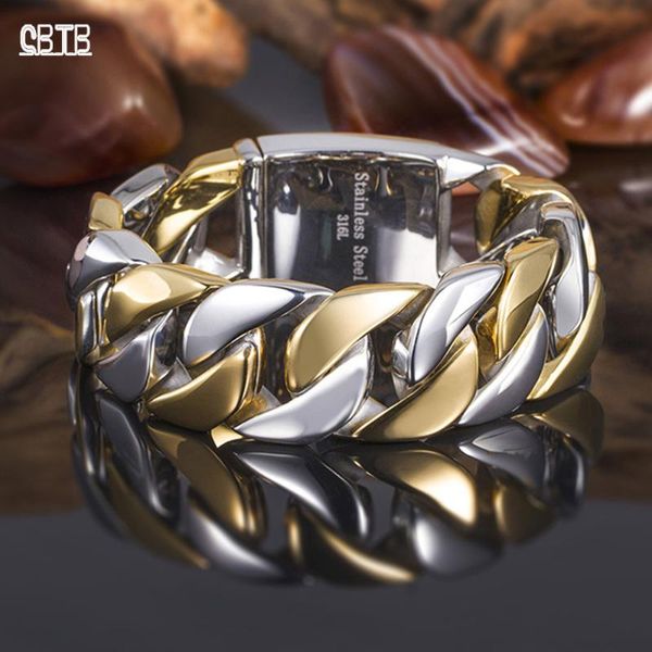 Bangle Punk Style Gold And Silver Two-color Stitching Bracelet Men&#039;s Stainless Steel 21.5 Cm Fashion Wristband Jewelry Gift Wholesale