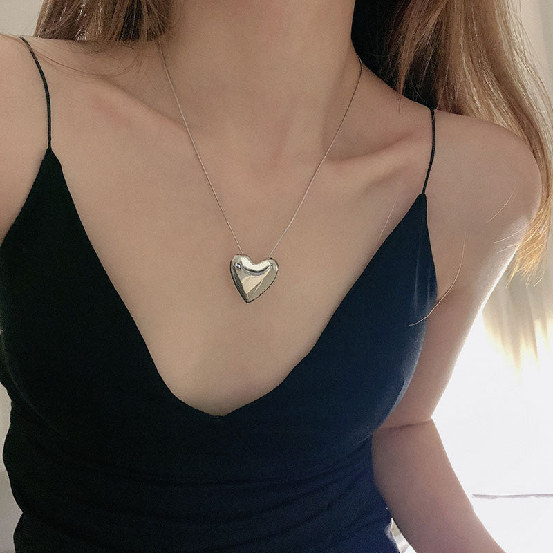 Silver Choker Polished Heart Locket Pendant Necklace 211600