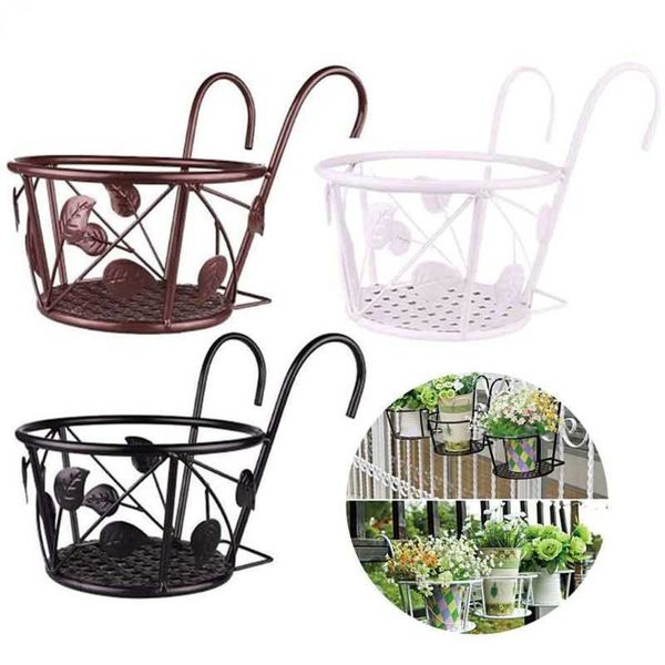 Railing Potted Plant Hanging Flower Pot Storage Basket Holder Balcony Rail Porch Fence Planter Shelf 210615