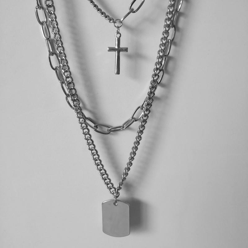 Pendant Necklaces Multi-layer Cross Necklace For Women Men Dog Tag Choker Jewellery Teen Girls