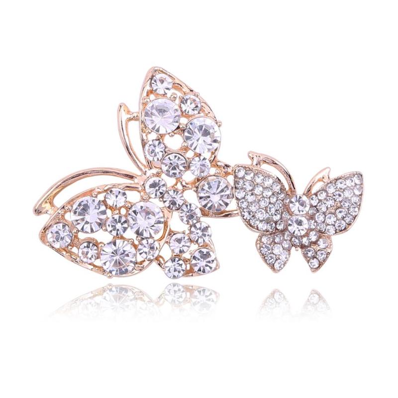 Pins, Brooches Korean Style Brooch Butterfly Fashion Beauty Women Gold-Sliver Zinc Alloy Crystal Exquisite Flower Insect Pins