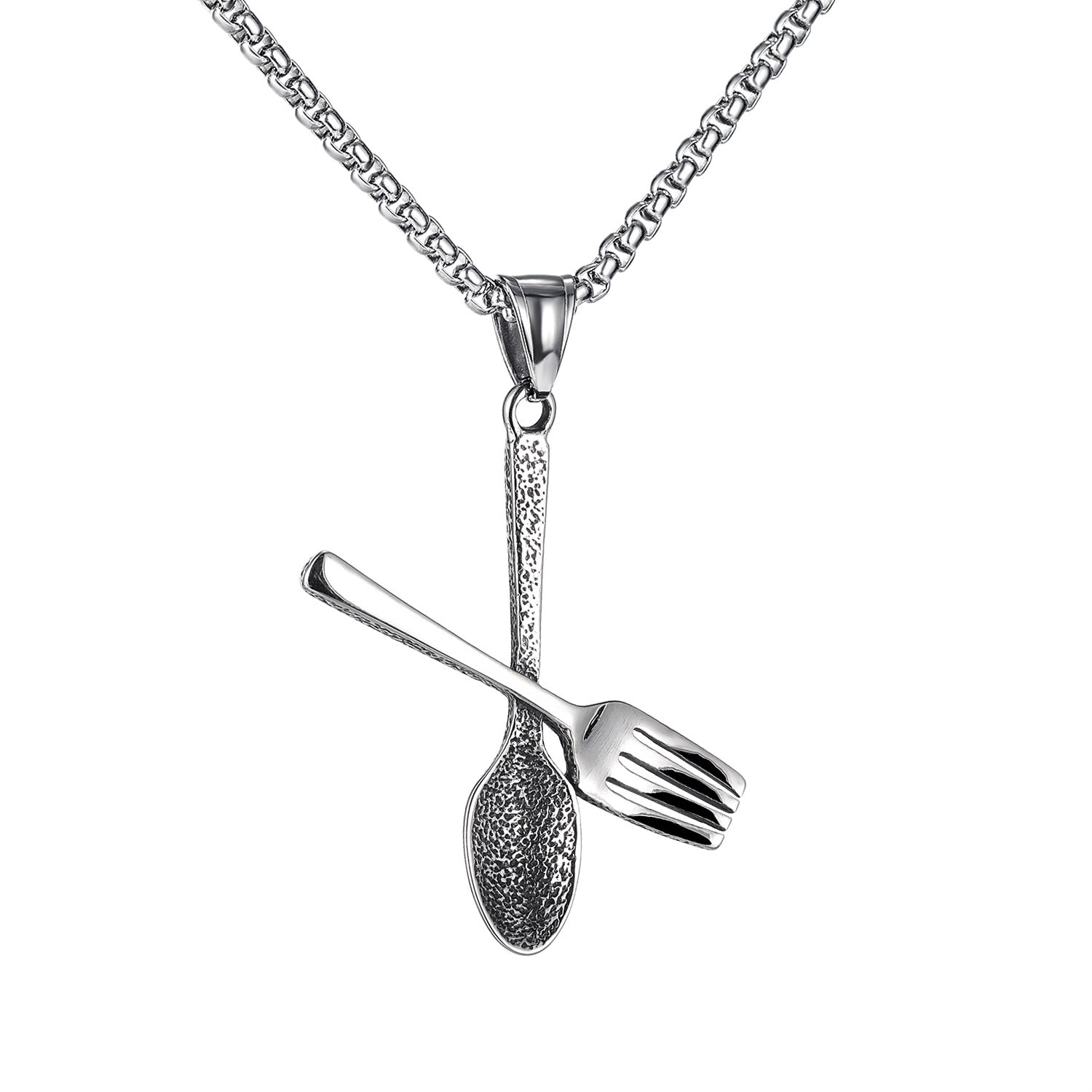 chain necklaces pendants for mens sliver spoon and fork punk style stainless steel choker tag jewelry to boys birthday gifts GX1841