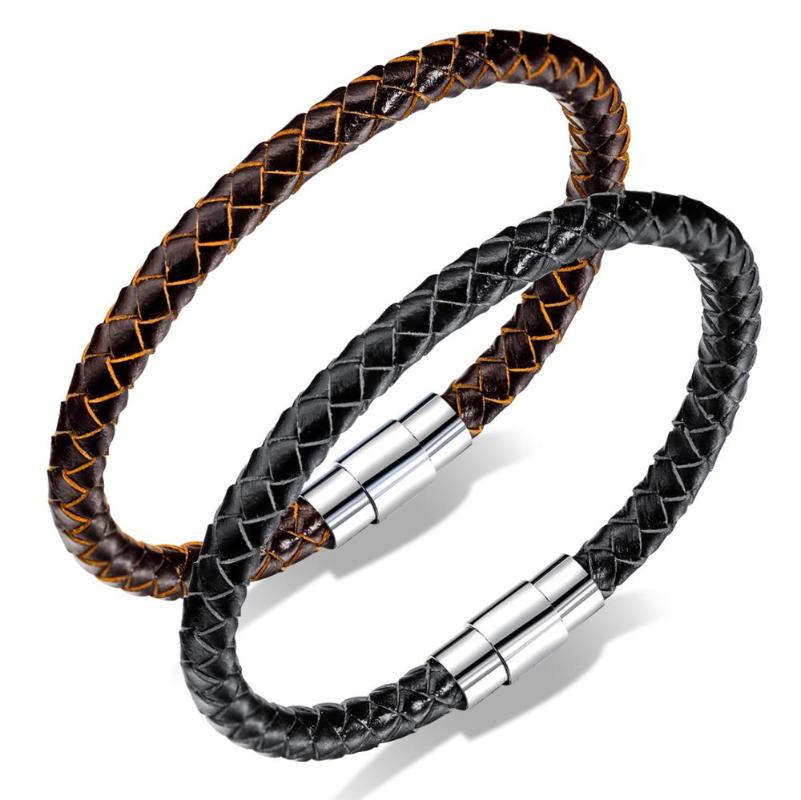 Charm Bracelets Fashion Simple Personality Black - Brown Woven Leather Bracelet Men&#039;s Street Hip Hop Rock Jewelry Gift 3-PH956