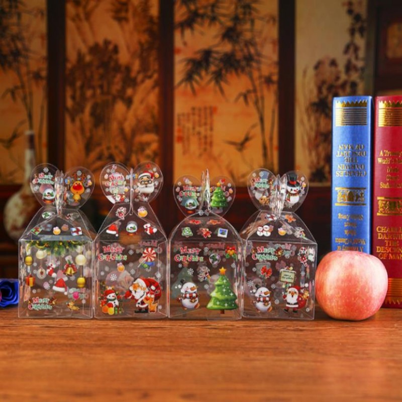 Christmas Even Clear Gift Box Xmas Printed Snowman Elk Santa Xmas Tree Treats Sweets Candy Apple Boxes favors Wrap