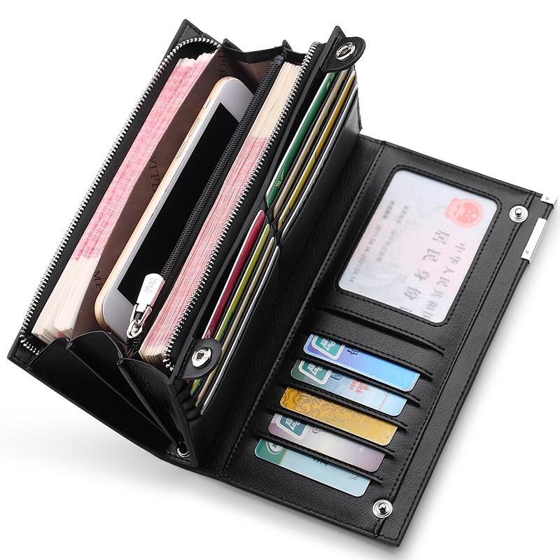 Wallets Men&#039;s Wallet Business Litchi Grain Clutch Leather Purse Carteira Masculina Card Holder With Zipper Phone Bag