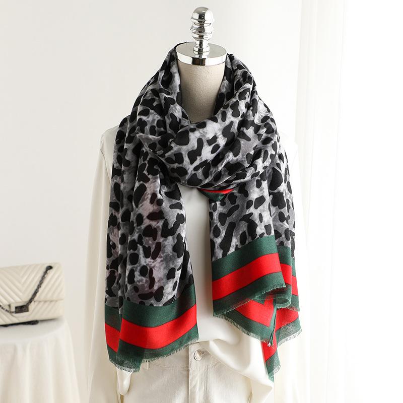 Scarves Leopard Striped Viscose Scarf Autumn Spain Brand Wraps And Hijabs Pashmina Foulards Stole Muslim Sjaal 180*100 2021