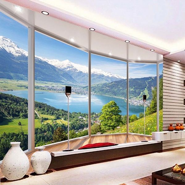 Custom Photo 3D Balcony Forest Lake Space Mural Modern Living Room Background Painting Home Decor Wallpapers