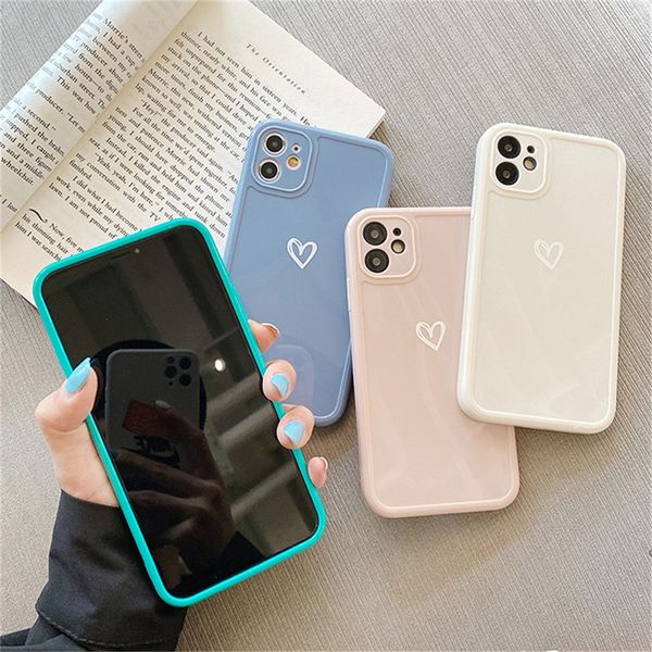 phone cases Love Heart Camera Protection coque iPhone 13 12 11 Pro max 7 8 Plus X XR XS Max mini case Candy Color Glossy Soft TPU Back Cover
