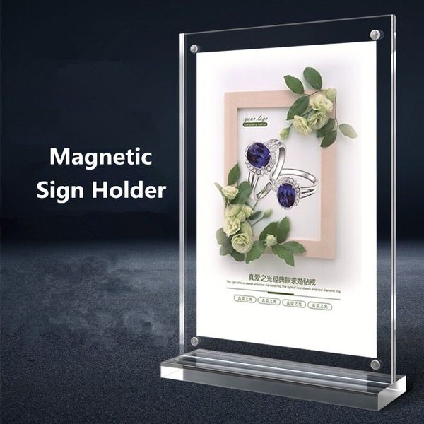 A4 T Shape Double Side Advertising display equipment Magnetic Acrylic Sign Card Holder Display Stand Menu Paper Stands Frame For Tables Rest