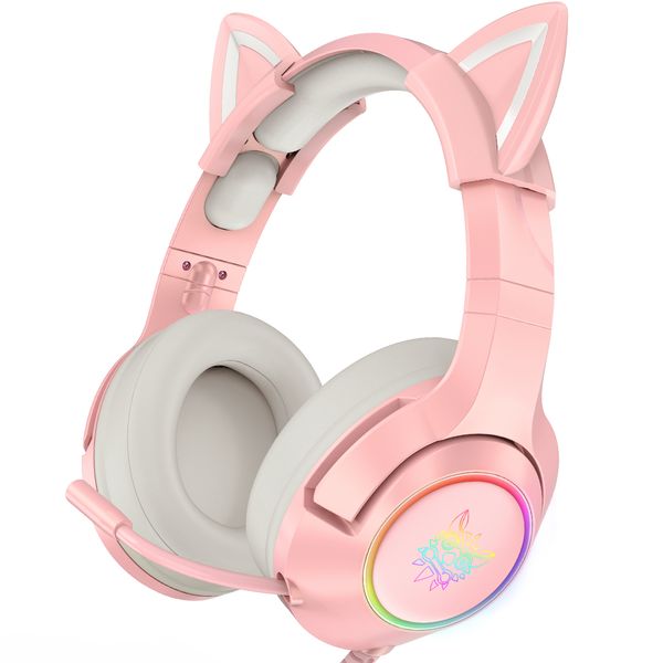 K9 Cat Ears Girl Headset CatEar Fun Gaming Headphones With Mic RGB Luminous Stereo Music Noise Reduction Earphones