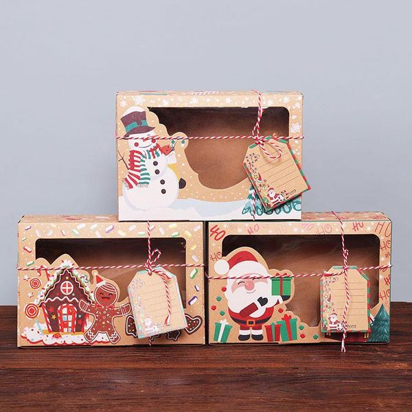 Gift Wrap 12pcs European Style Kraft Paper Box Large Christmas Candy Pvc Window Biscuit