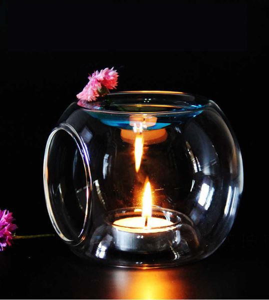 Glass Candlestick Fragrance Aroma Oil Tealight Holder Candle Wax Tart Warmer Elegant Brief Creative Candle Holders SH190924