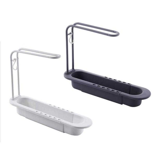 Telescopic Sink Shelf Rack Storage Basket Soap Sponge Drain Kitchen Gadgets Accessories Adjustable Holder Sink Tool Organizer 210705