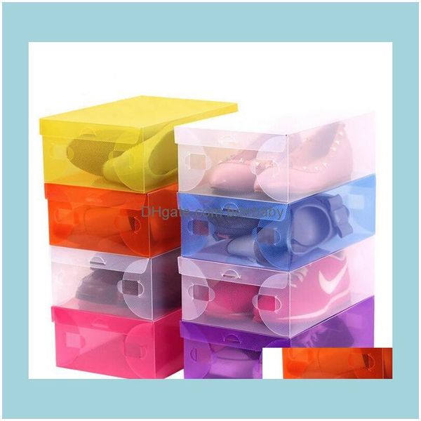 Bins Housekeeping Organization Home & Garden plastic Thicken Clear Dustproof Storage Transparent Shoe Boxes Candy Color Stackable Shoes Orga
