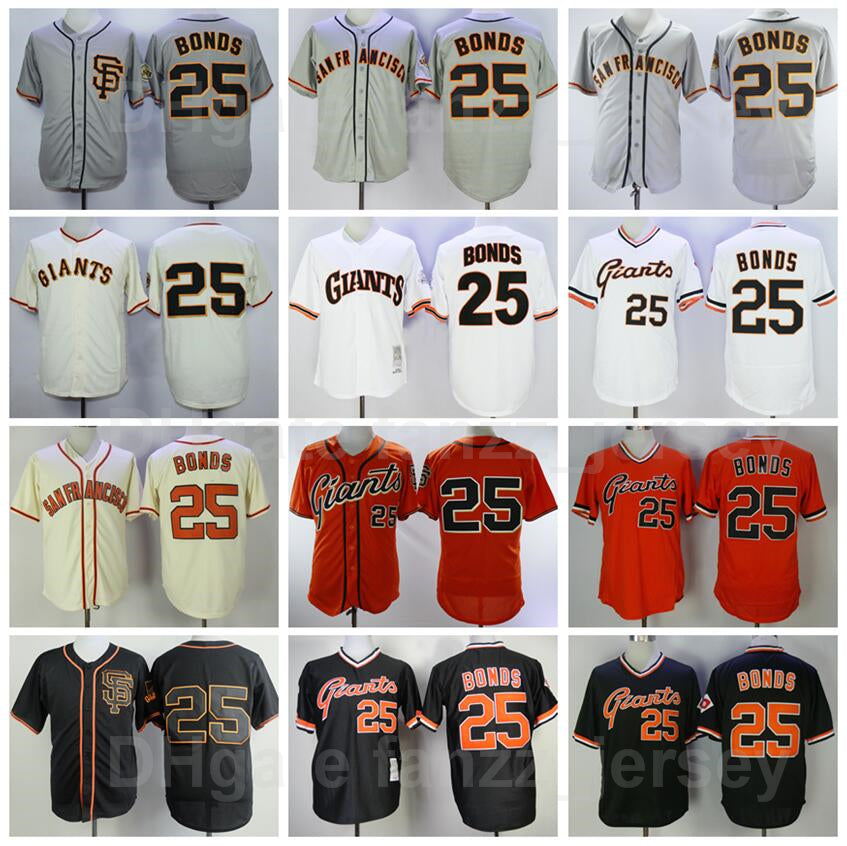 1989 2004 Retro 25 Barry Bonds Vintage Baseball Jersey Retire Stitched Pullover Flexbase Cool Base Team Color Black Orange White Grey Beige Cooperst